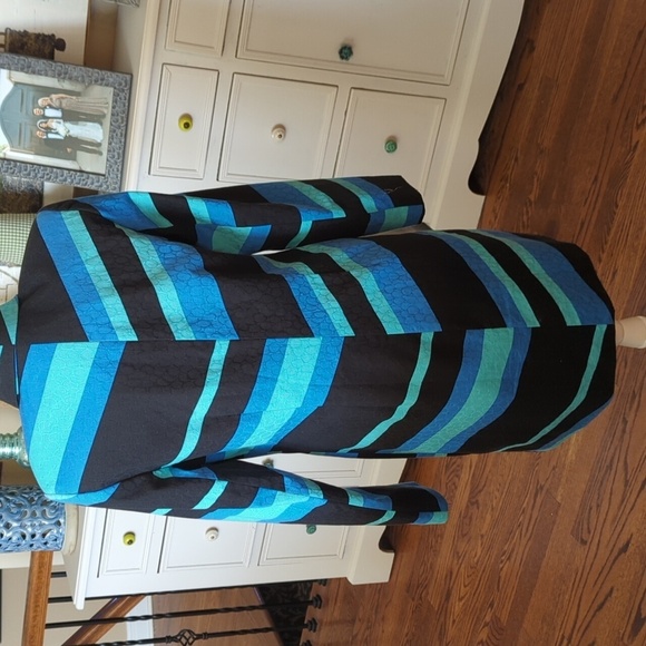 Trench Coat Vesti Striped Blue/ Black/Green Button Front Striped Rainwear Sz 6 - Picture 4 of 10